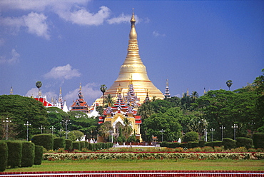 Park in front of a pagoda, Shwedagon Pagoda, Yangon, Myanmar