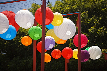 Low angle view of colorful Chinese lanterns