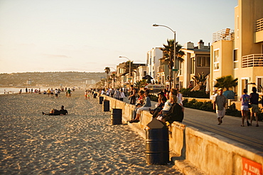 Panoramic view of tourists on the beach, San Diego, California, USA