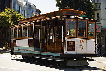 Cable car moving on a railroad track