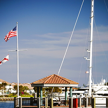 Boats docked at a harbor