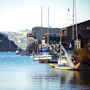 High angle view of yachts in Sausalito, California, USA