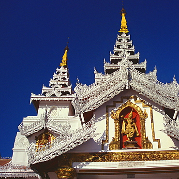 Low angle view of a pagoda, Shwedagon Pagoda, Yangon, Myanmar