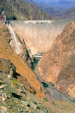 High angle view of a hydroelectric power station in a valley, Turkey