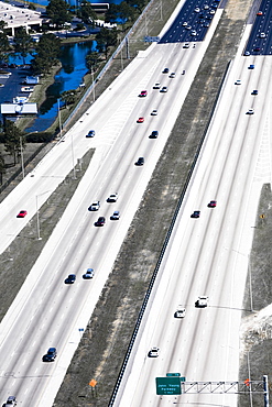 Aerial view of vehicles moving on multiple lane highways, Interstate 4, Orlando, Florida, USA