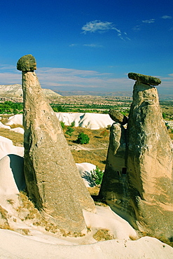 Rock formations on a landscape, Fairy Chimneys, Cappadocia, Turkey