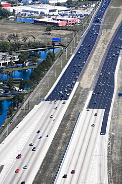 Aerial view of vehicles moving on multiple lane highways, Interstate 4, Orlando, Florida, USA