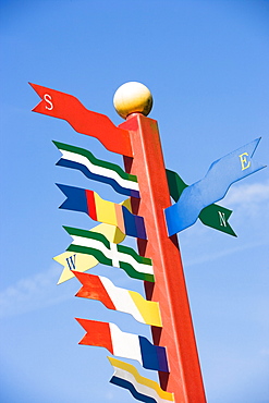 Low angle view of a directional sign, Lake Eola Park, Orlando, Florida, USA