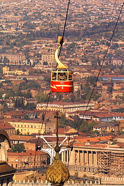 High angle view of an overhead cable car over the city, Tbilisi, Georgia