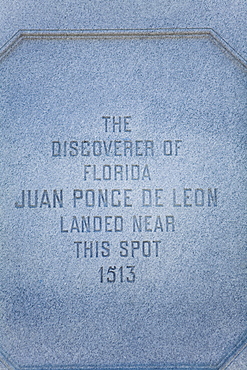 Close-up of text carved on a stone, St. Augustine, Florida, USA