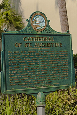 Close-up of an information board of a cathedral, St. Augustine, Florida, USA