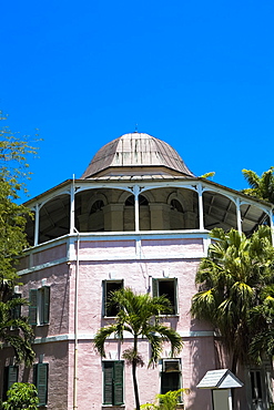 Trees in front of a building, Parliament Street, Nassau, Bahamas