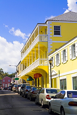 Cars parked in front of a building, Bay Street, Nassau, Bahamas
