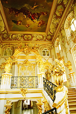 Interiors of the entrance hall of a palace, Peterhof Grand Palace, St. Petersburg, Russia