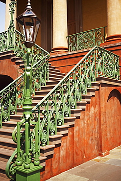 Lamppost near a staircase, Charleston, South Carolina, USA