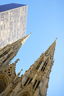 Low angle view of a cathedral, St. Patrick's Cathedral, Manhattan, New York City, New York State, USA