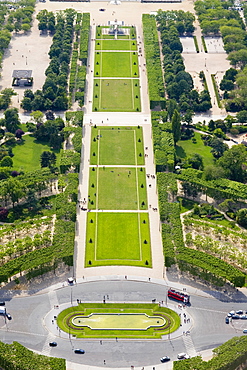 Aerial view of a traffic circle, Champ De Mars, Paris, France