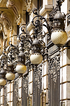 Lanterns on a building, Madrid, Spain