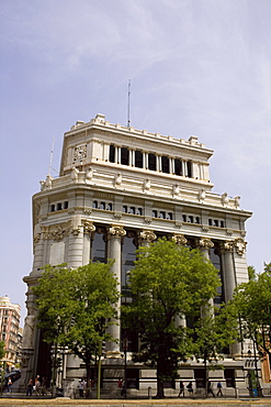 Trees in front of a building, Madrid, Spain