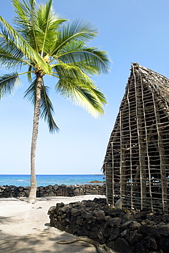 Hut on the beach, Puuhonua O Honaunau National Historical Park, Kona Coast, Big Island, Hawaii Islands, USA