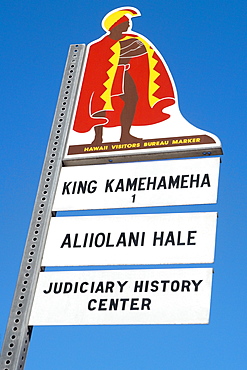 Low angle view of a signboard, Honolulu, Oahu, Hawaii Islands, USA