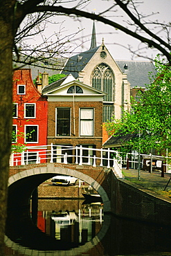 Arch bridge across a canal, Leiden, Netherlands