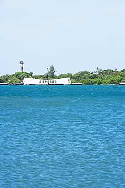 Memorial building in the sea, USS Arizona Memorial, Pearl Harbor, Honolulu, Oahu, Hawaii Islands, USA