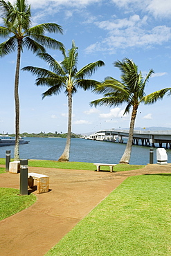 Park at the seaside, USS Bowfin, Pearl Harbor, Honolulu, Oahu, Hawaii Islands, USA