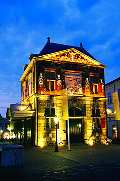 Building lit up at night, Cheese Weigh Station, Gouda, Netherlands