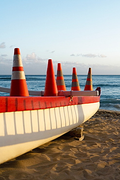 Boat on the beach, Waikiki Beach, Honolulu, Oahu, Hawaii Islands, USA