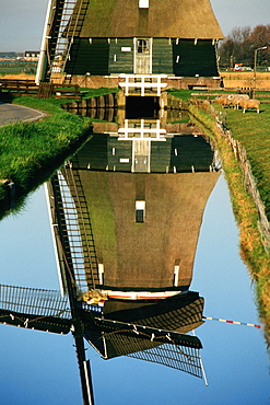 Low angle view of a traditional windmill, Volendam, Netherlands