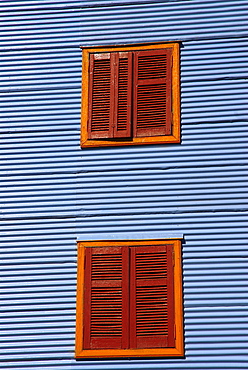 Windows on the wall of a building, Caminito, La Boca, Buenos Aires, Argentina