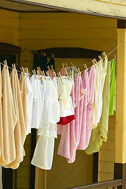 Clothes hanging on a clothesline, Providencia y Santa Catalina, San Andres y Providencia Department, Colombia