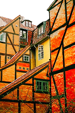 Low angle view of houses, Copenhagen, Denmark