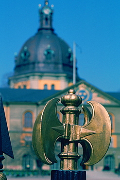 Close-up of a fence post with a palace in the background, Royal Palace, Stockholm, Sweden