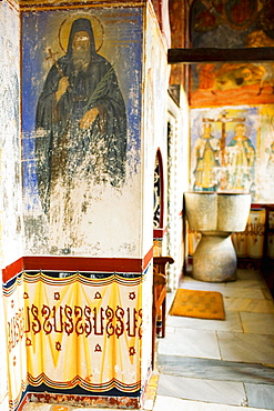 Mural on the wall of a church, Monastery of St. John the Divine, Patmos, Dodecanese Islands, Greece