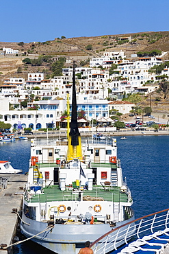 Ship moored at a harbor, Skala, Patmos, Dodecanese Islands, Greece