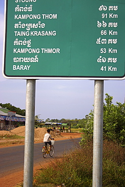 Distance signboard at the roadside, Siem Reap, Cambodia