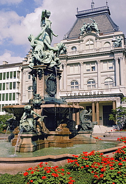 Fountain in front of a building, Appenzellerland Canton, Switzerland