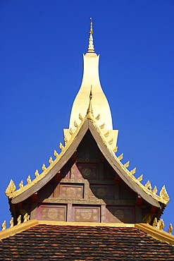 Low angle view of a temple, Buddhist temple, That Luang, Vientiane, Laos