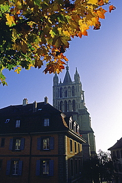 Low angle view of a cathedral, Lausanne, Vaud, Switzerland