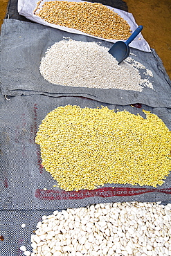 High angle view of grains at a market stall, Ica, Ica Region, Peru