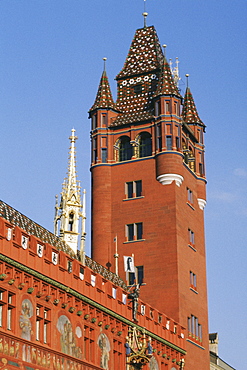 Low angle view of a tower in a city, Basel, Switzerland