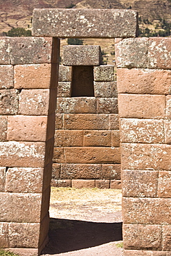 Stone wall of a temple, Temple of the Moon, Pisaq, Cuzco, Peru