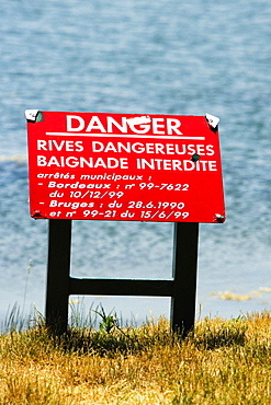 Information board at a lakeside, Bordeaux Lake, Bordeaux, Aquitaine, France