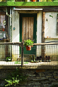 Chain-link fence in front of a house, Vernazza, La Spezia, Liguria, Italy