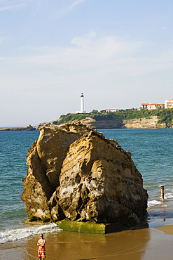 Rock on the beach, Grande Plage, Phare de Biarritz, Biarritz, France