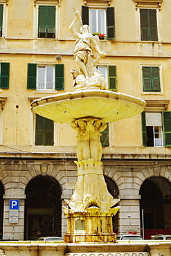 Fountain in front of a building, Piazza Colombo, Genoa, Liguria, Italy