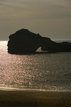 Silhouette of rock formations in the sea, Biarritz, France