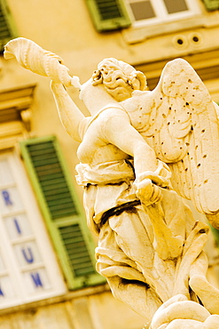 Low angle view of a statue, Piazza Colombo, Genoa, Liguria, Italy